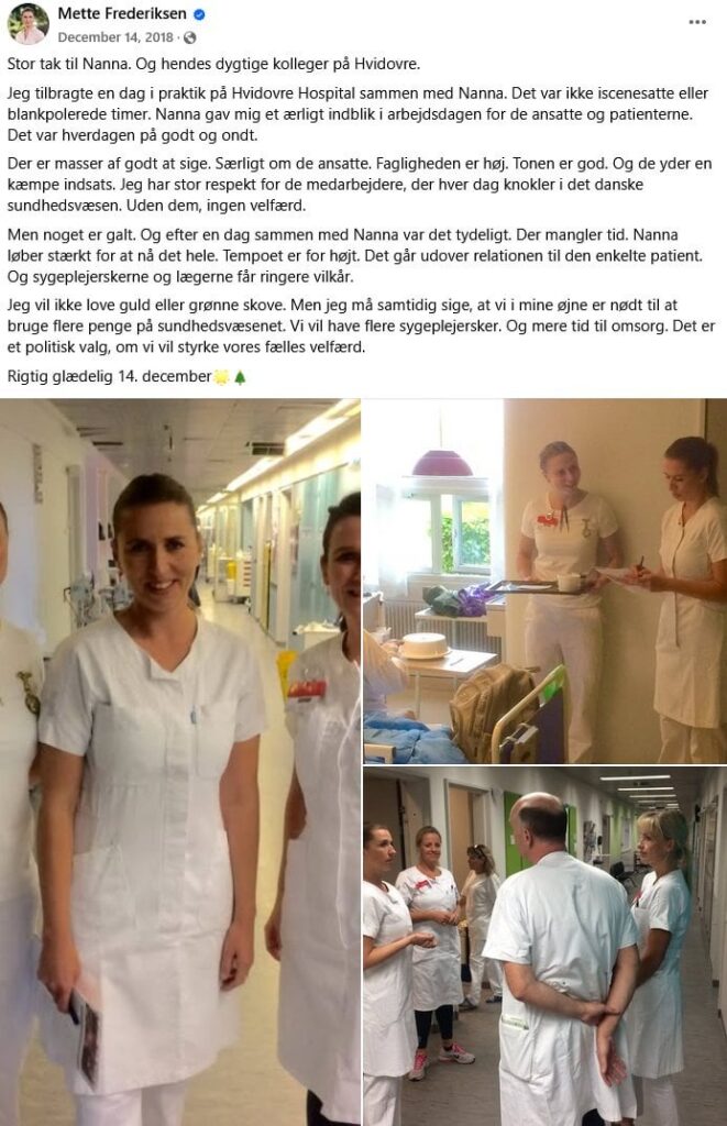 Mette F nach einem Tagespraktikum als Krankenschwester im Jahr 2018