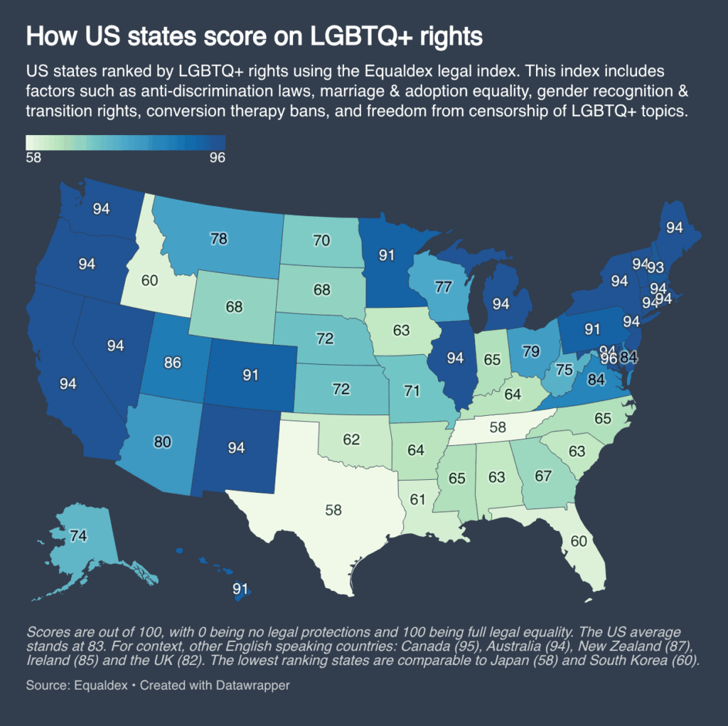 [OC] Wie US -Staaten in LGBTQ+ Rechten bewerten