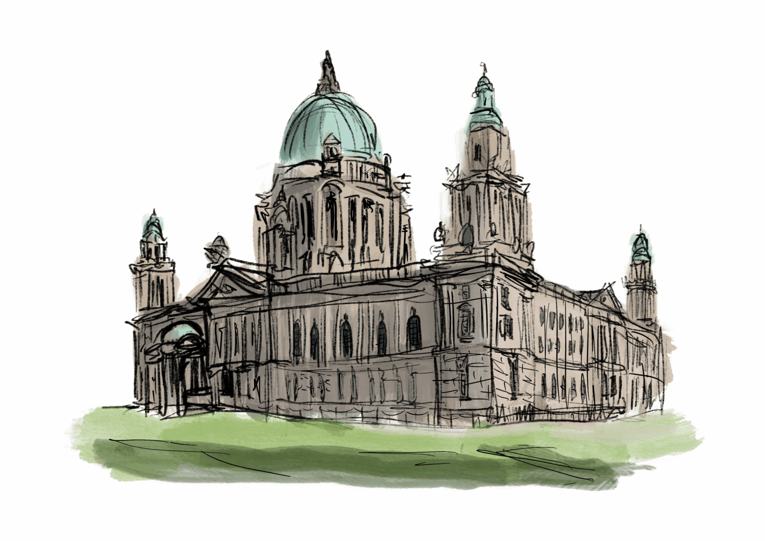 Illustration von Belfast City Hall. Digital. Mich.