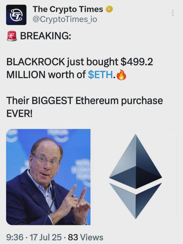 BlackRock hat ETH im Namen ihrer Kunden im Wert von 499,2 Millionen US -Dollar gekauft