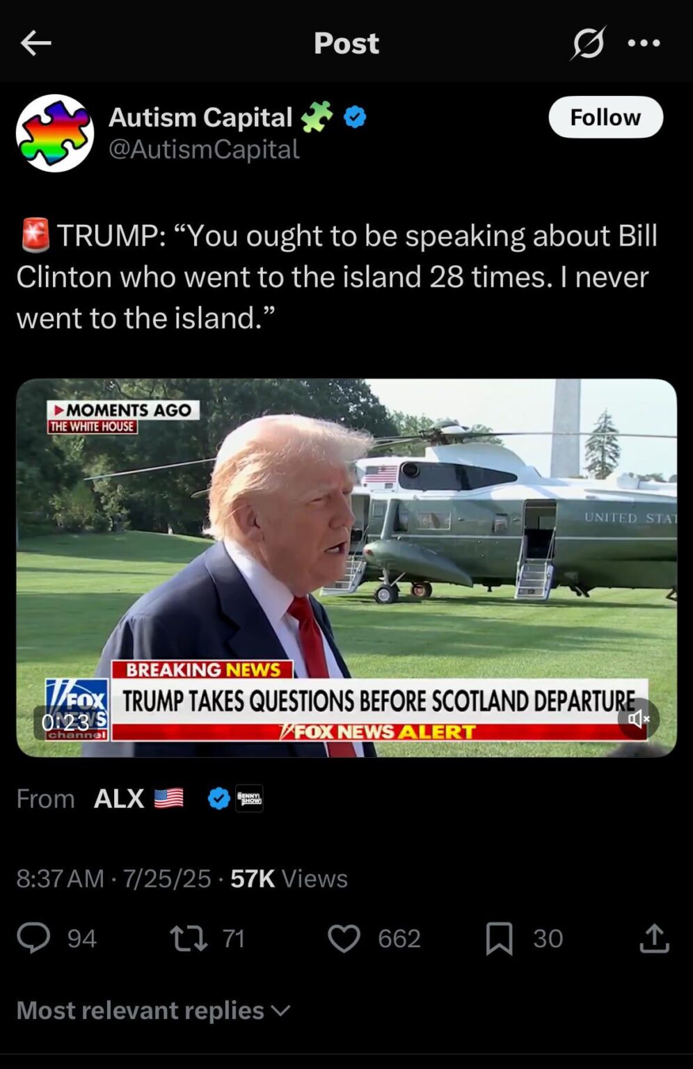 Trump sagt, Bill Clinton sei 28 Mal auf die Insel gegangen