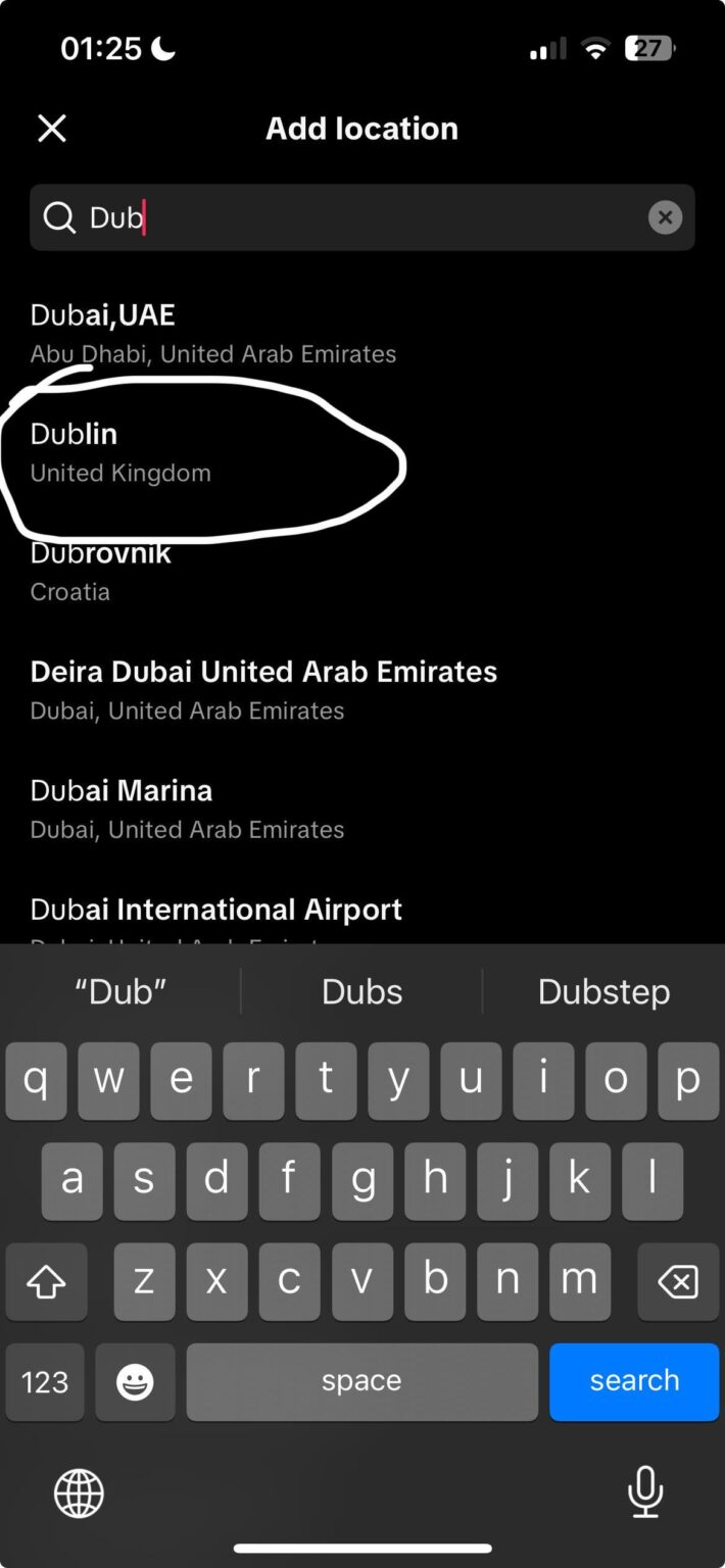 Entschuldigung, aber wo glaubt Tiktok, Dublin ist