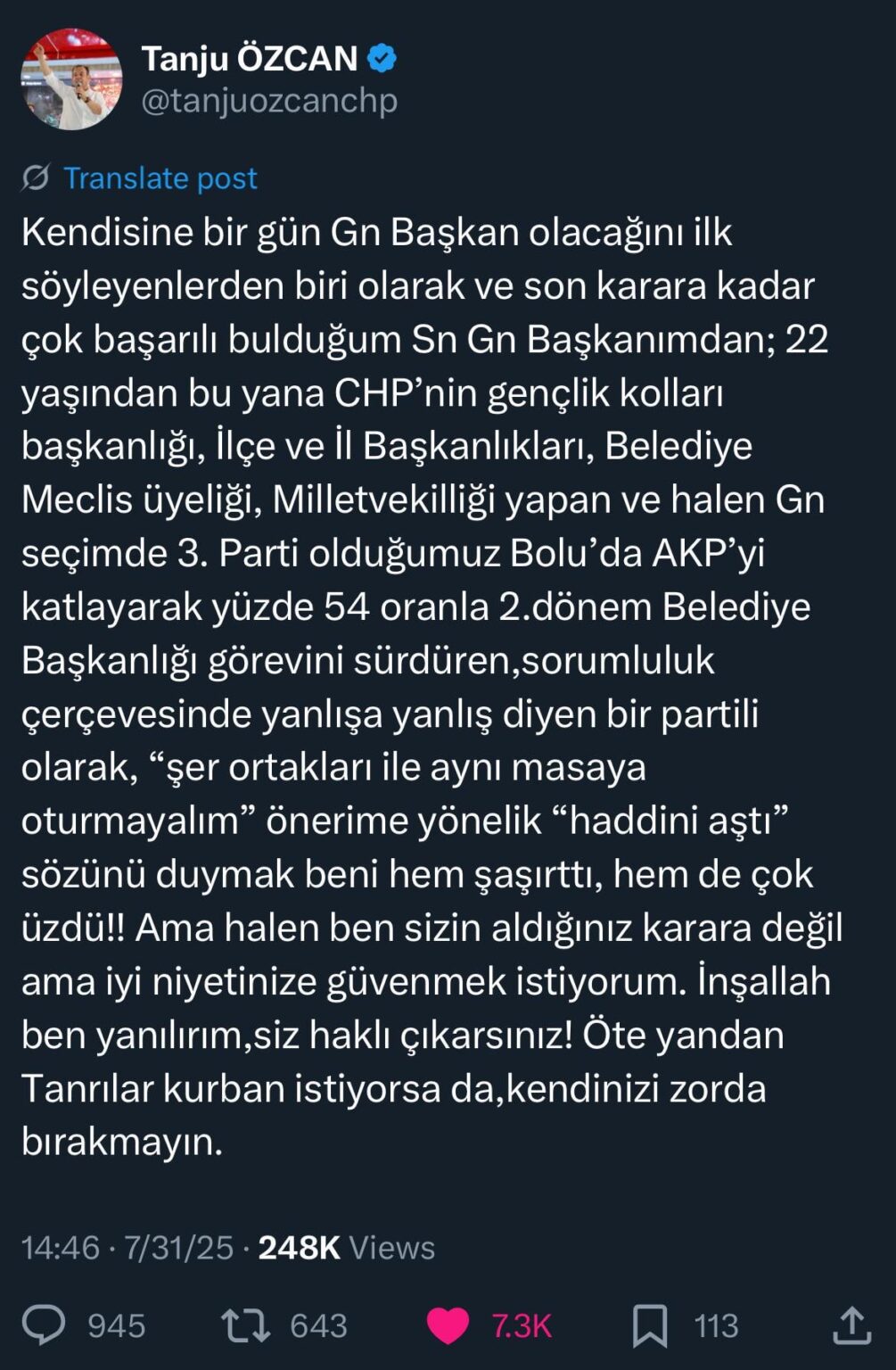 Von Tanju Özcan bis Özgür Özel: "Wenn die Götter ein Opfer wollen, lassen Sie sich nicht gezwungen."