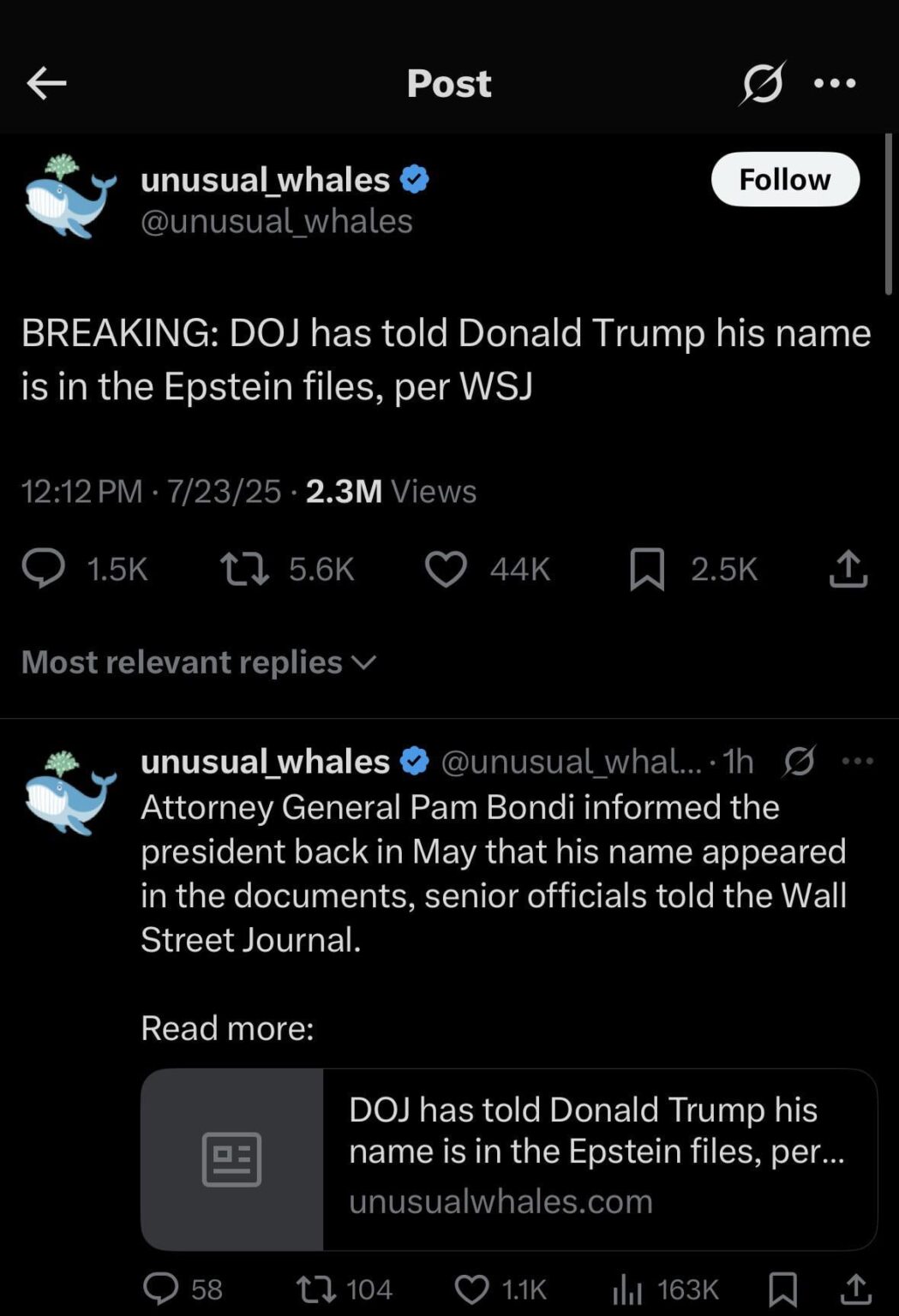 Trump befindet sich offiziell auf den Epstein -Dateien