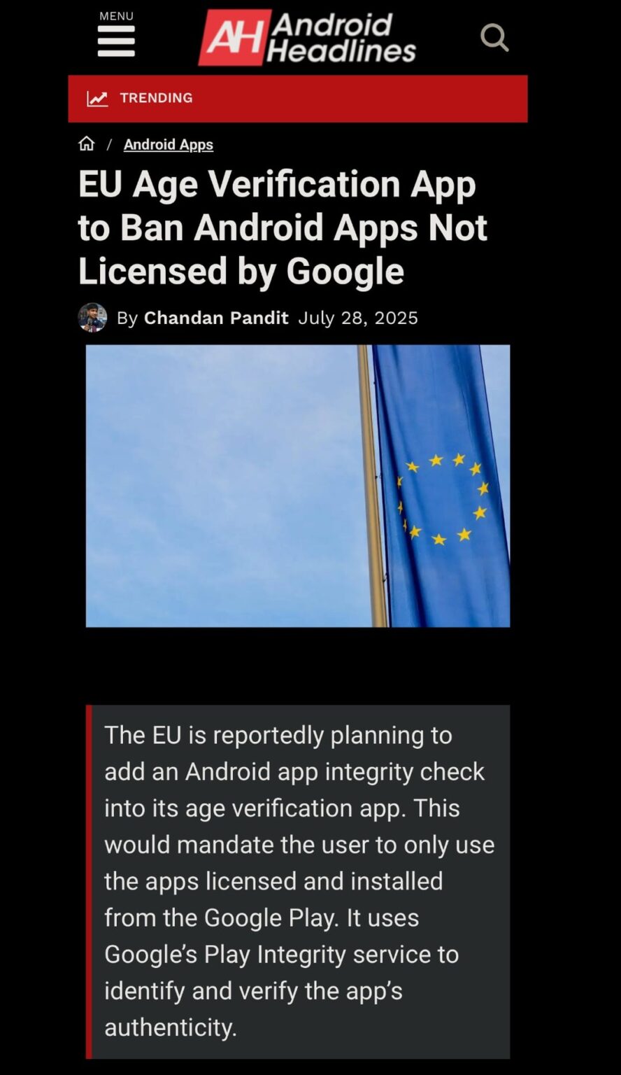 EU AGE AGE VERFACIKUNG APP zum Verbot von Android -Apps, die nicht von Google lizenziert wurden – Wenn Sie feststellen, dass Google nie ein „privates Unternehmen“ war EU AGE AGE VERFACIKUNG APP zum Verbot von Android -Apps, die nicht von Google lizenziert wurden - Wenn Sie feststellen, dass Google nie ein "privates Unternehmen" war