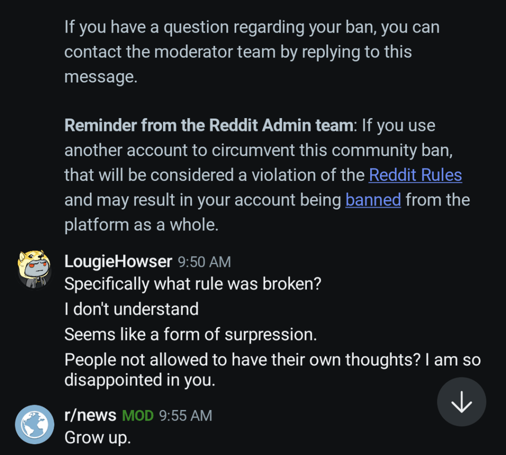 Moderator kann nicht eine einfache Frage beantworten, sondern sagt mir, ich solle "erwachsen werden"