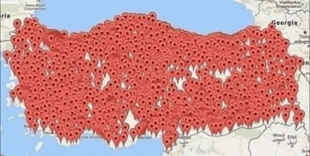 Karte aller Kebab -Läden in der Türkei