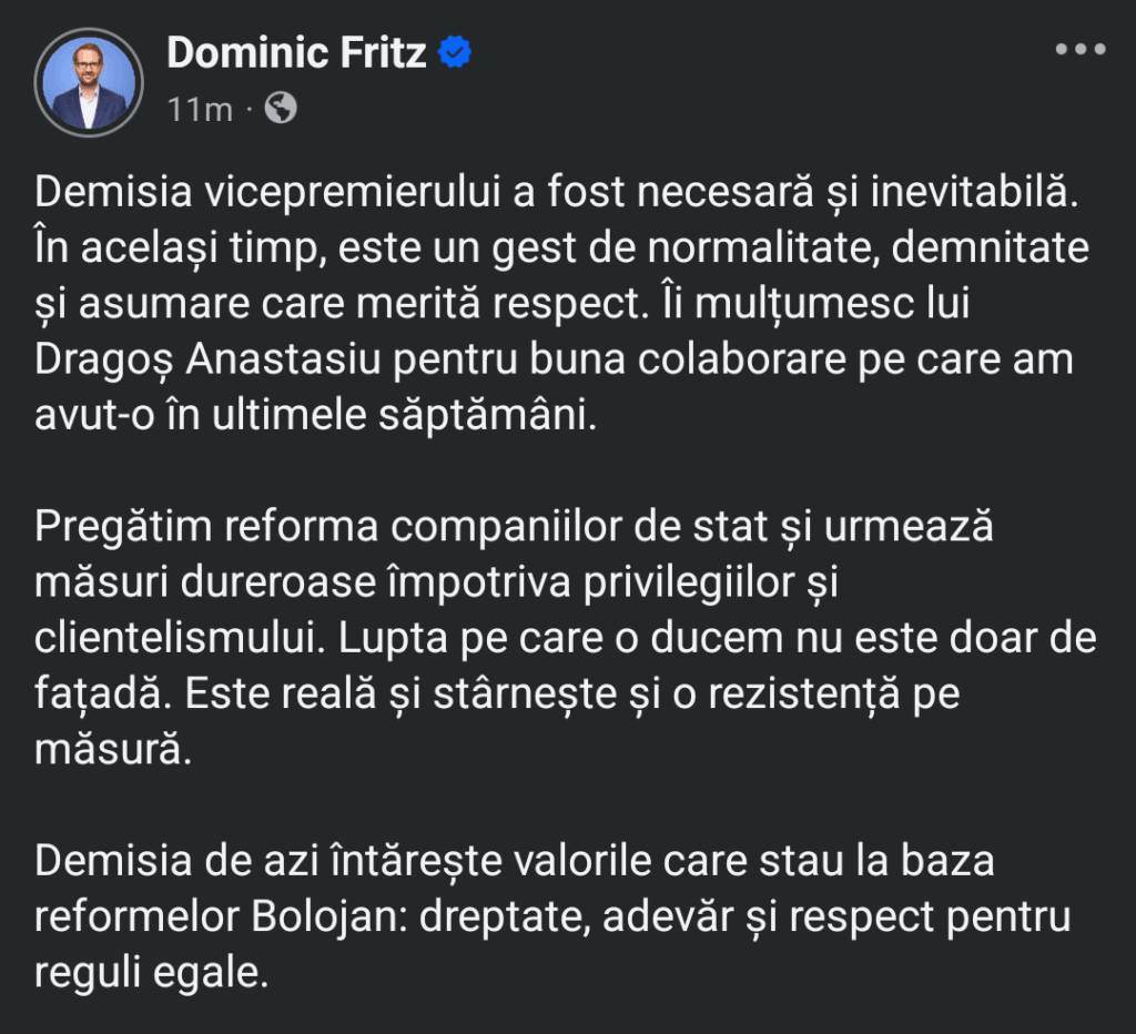 Fritz: Der Rücktritt des stellvertretenden Premierministers war erforderlich und unvermeidlich