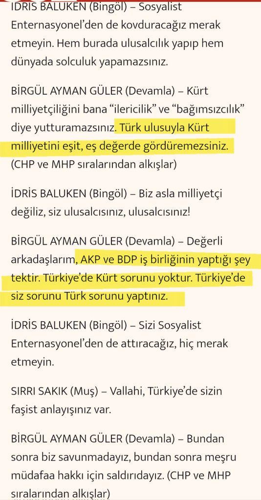 Eine Kreuzung von Birgül Ayman Gülers TGNA -Rede am 23. Januar 2013: "Sie können die türkische Nation nicht gleich sehen, gleichwertig!"