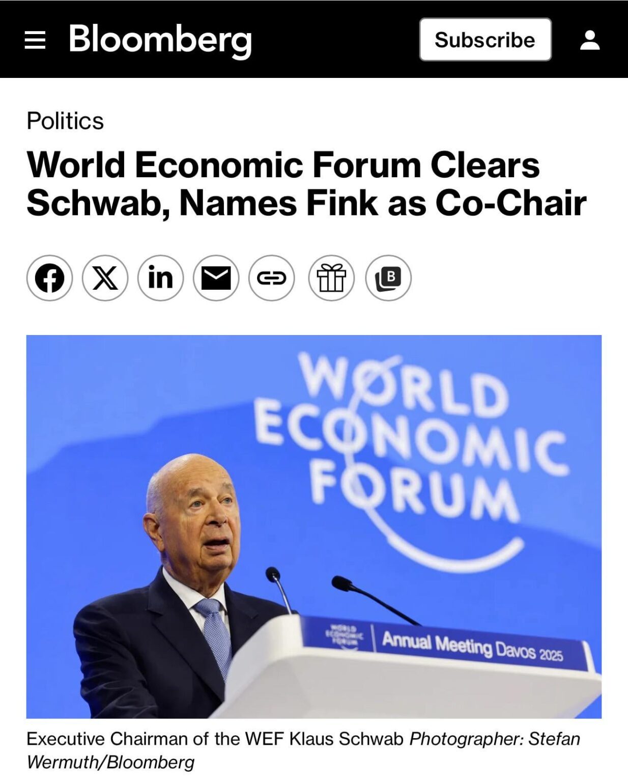 Larry Fink namens Co -Vorsitzender von WEF Larry Fink namens Co -Vorsitzender von WEF