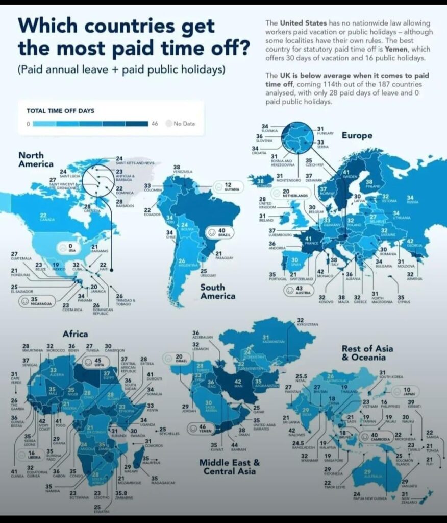 Welche Länder haben die meisten bezahlten Zeit frei.