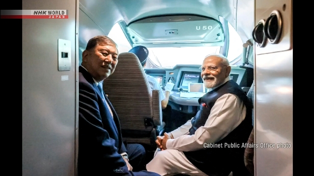 Ishiba, Modi reisen nach Sendai im Shinkansen Bullet Train
