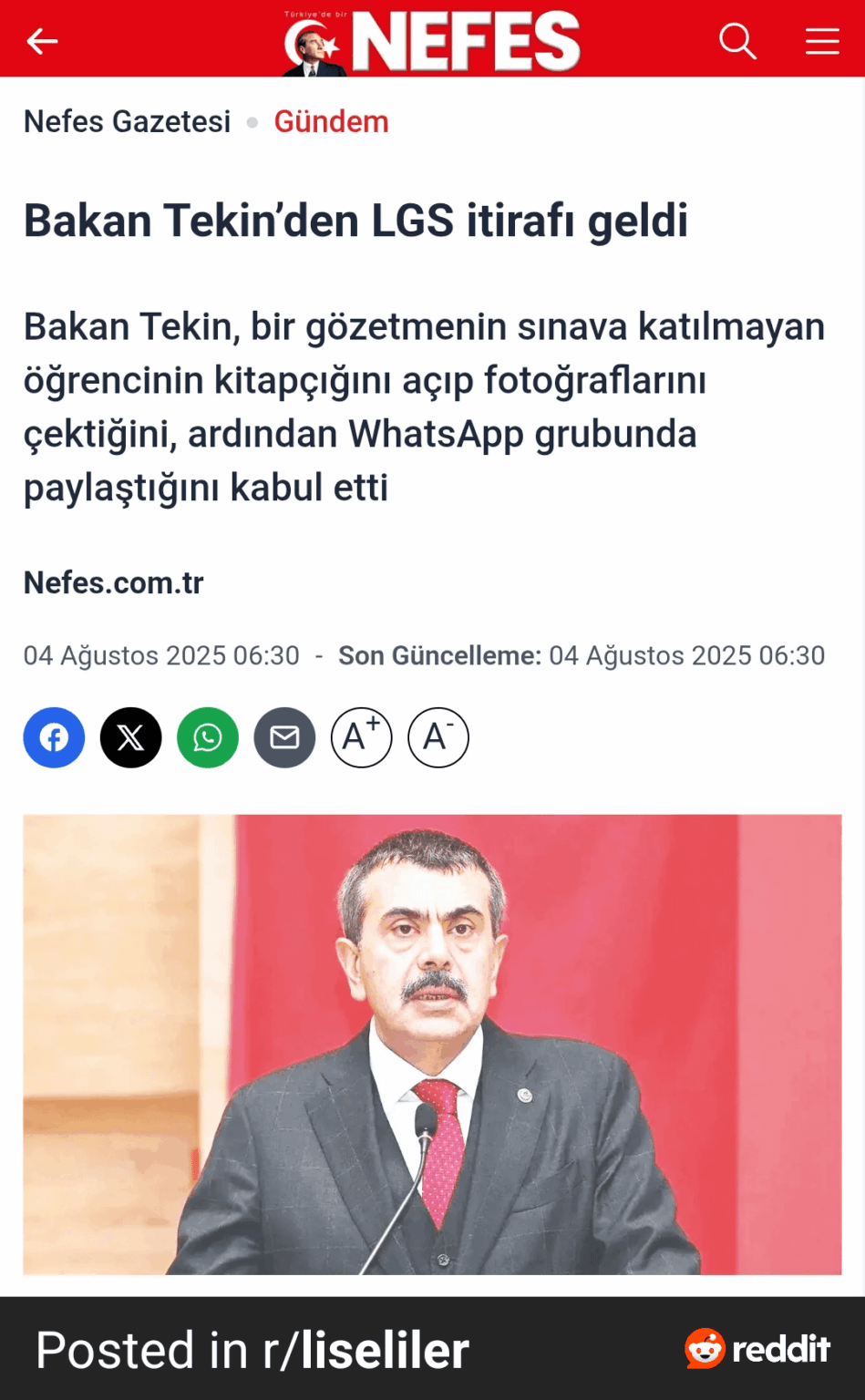 LGS -Geständnis von Minister Tekin