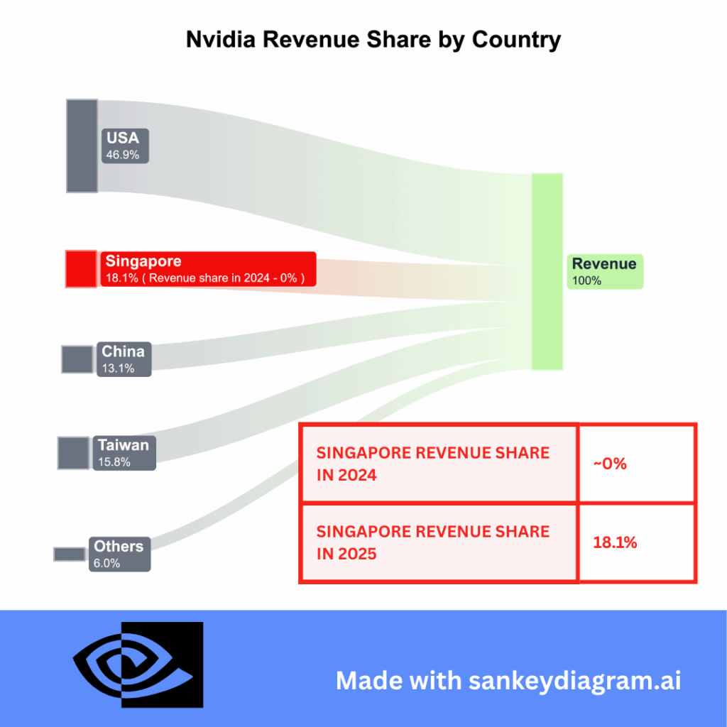 [OC] NVIDIA -Umsatzanteil nach Land (Singapur ging in 1 Jahr von ~ 0 auf 18%!)