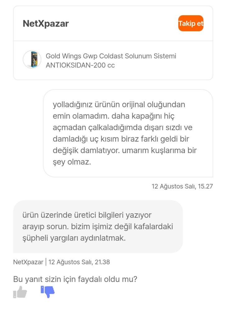 Wie denkst du die Antwort des Verkäufers in Hepsiburada?