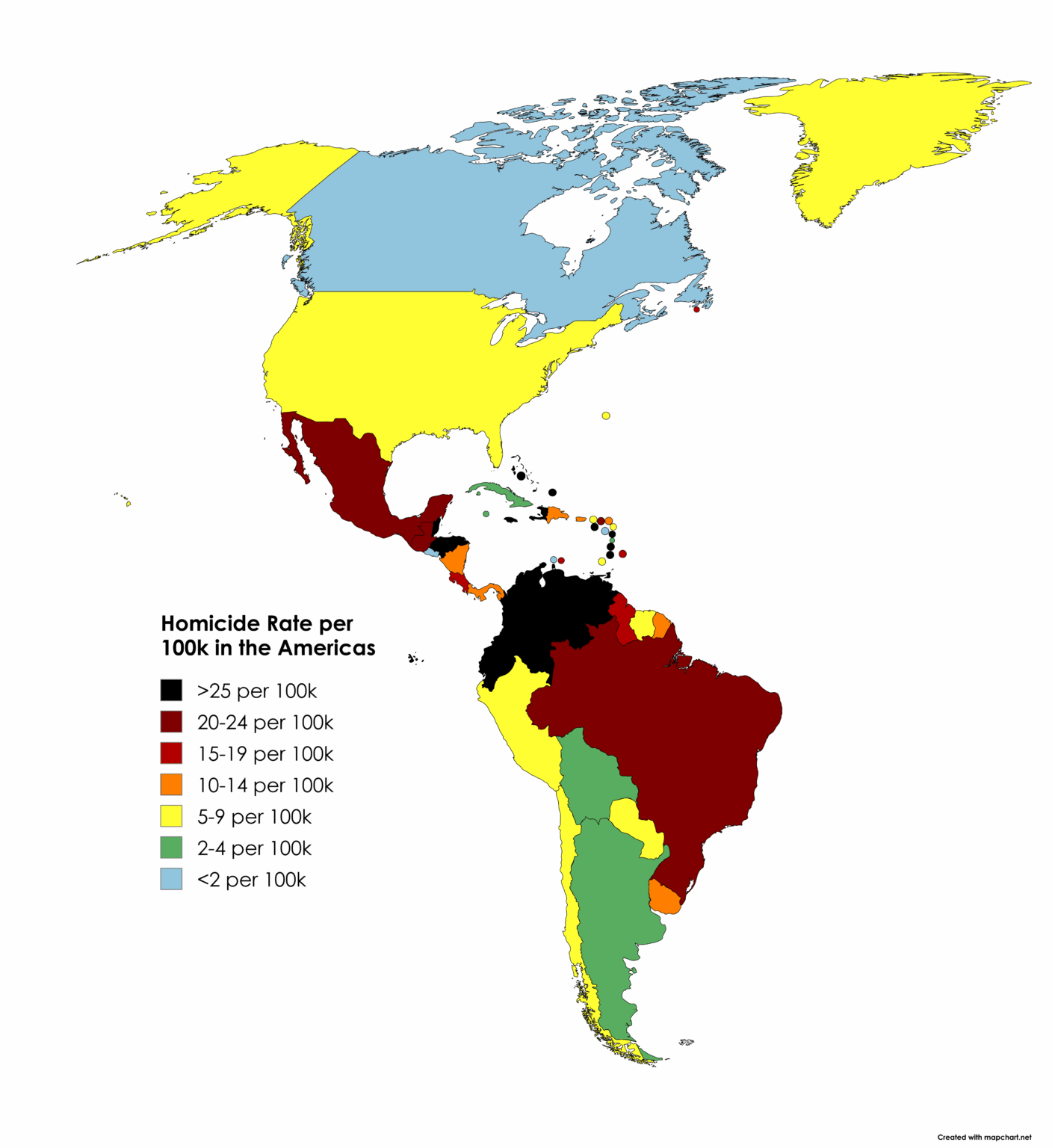 Mordrate pro 100.000 in Amerika [OC]
