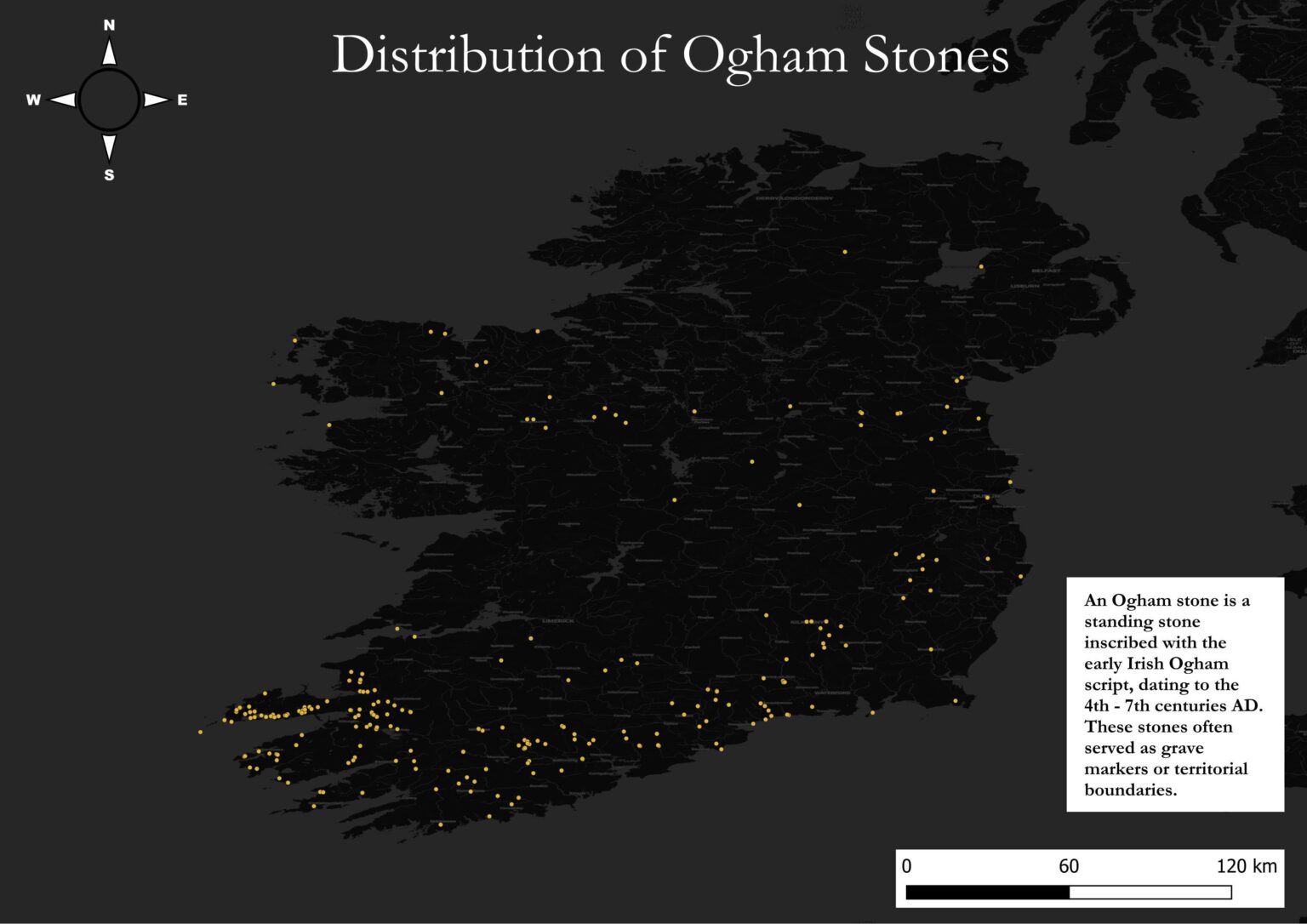 Ogham Stone Distribution in Irland