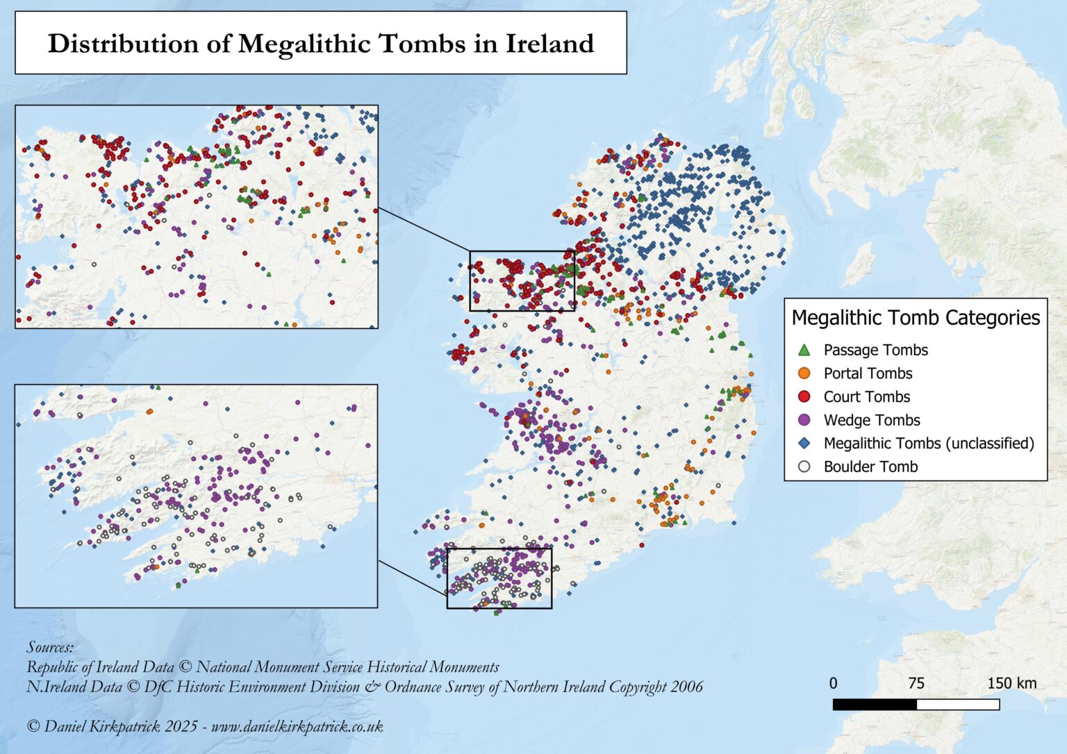 Verteilung von Megalithischen Gräbern in Irland