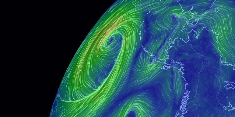 Windgeschwindigkeit und Richtung auf dem Planeten Erde - Daten von GFS / NCEP / US National Weather Service