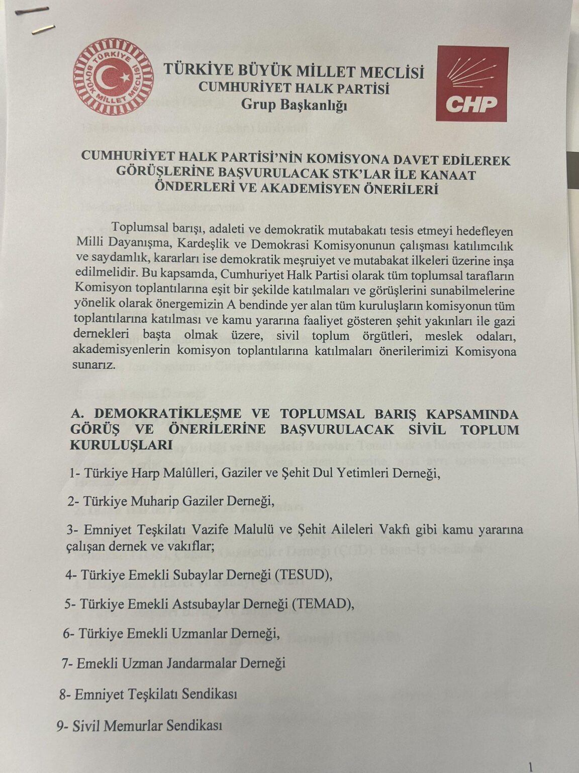 Verbände, dass der CHP in die Kommission eingeladen werden will