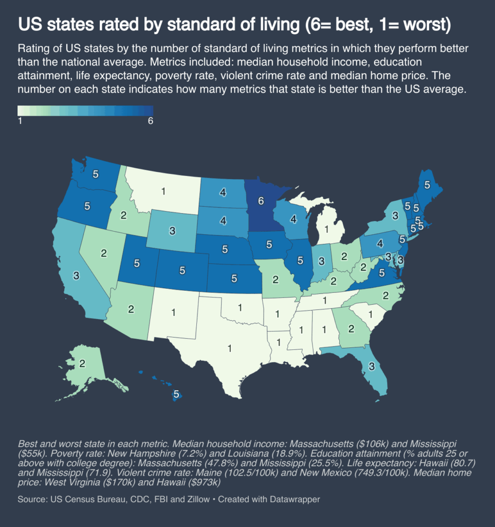 [OC] US -Bundesstaaten, die vom Lebensstandard bewertet wurden