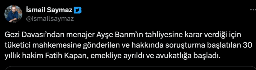 Die Untersuchung des Richters, der sich für die Freilassung von Ayşe Barım entschied, Imamoğlus Fall für den Freispruch des Richters ändert den Pflichtort.