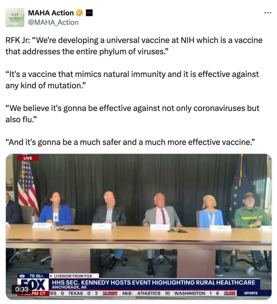 RFK Jr. kündigt an, dass die USA einen universellen Impfstoff für alle Atemwegsviren entwickeln, verspricht IIT sicher und effektiv