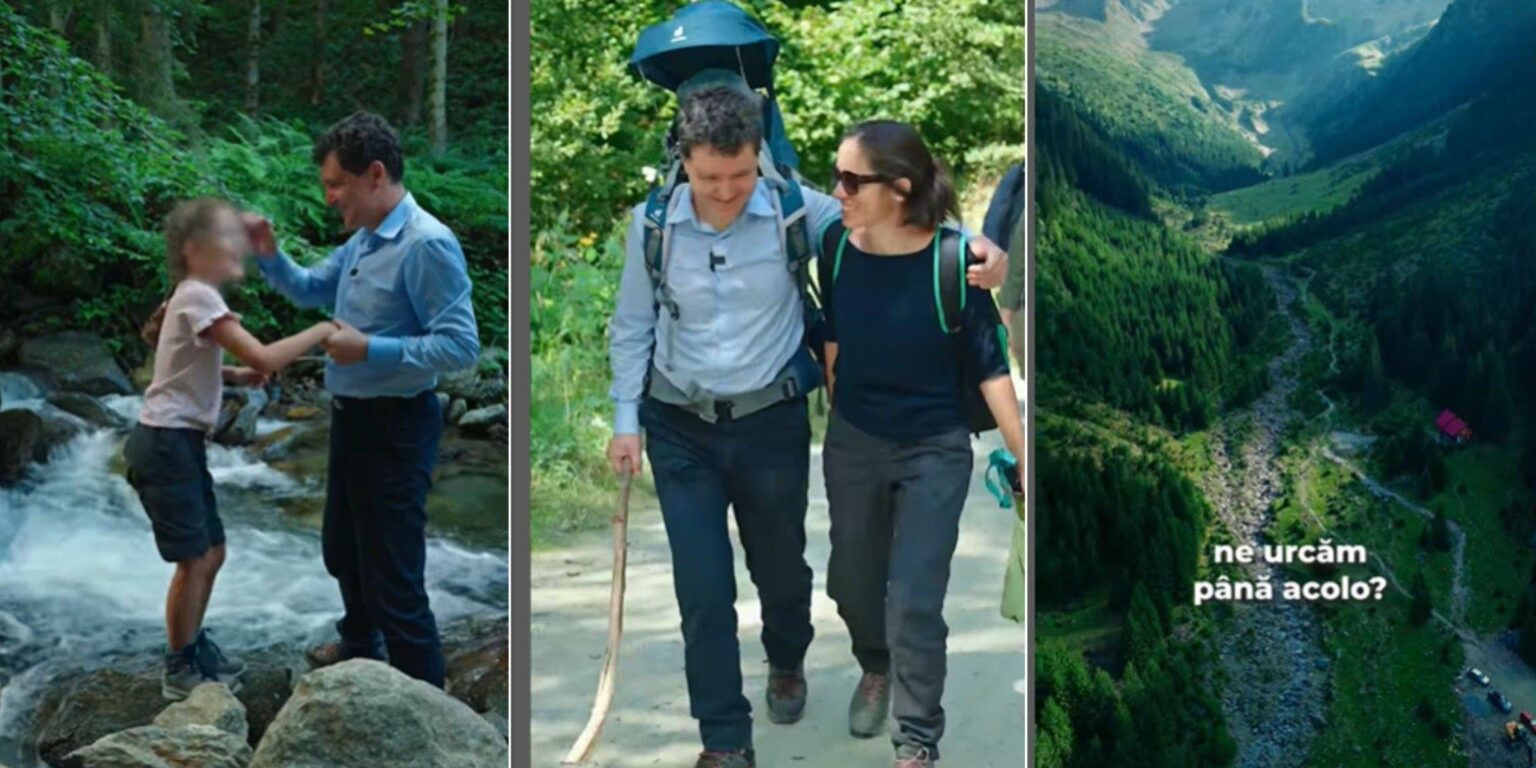 Video gepostet von Präsident Nicușor Dan mit Mirabela und den beiden Kindern zum Wandern in den Bergen in den Fkräs