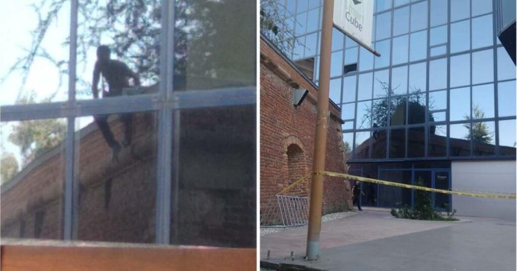 Ein Mann droht, sich aus der Theresienbastion in Timisoara zu werfen. "Rumänen, vereinen Sie uns, bereiten Sie uns die zweite Pandemie vor, setzen Sie uns in Taschen"