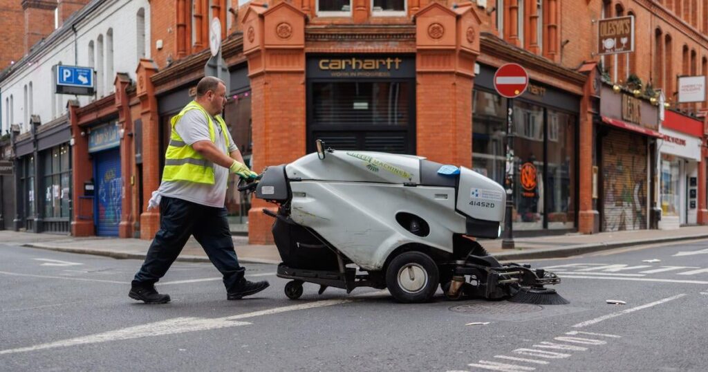 Eines Nachts in Dublin … mit den Straßenreinigern der Stadt: zerschlagene Flaschen, Erbrochene, Urin und schlechter Eines Nachts in Dublin ... mit den Straßenreinigern der Stadt: zerschlagene Flaschen, Erbrochene, Urin und schlechter
