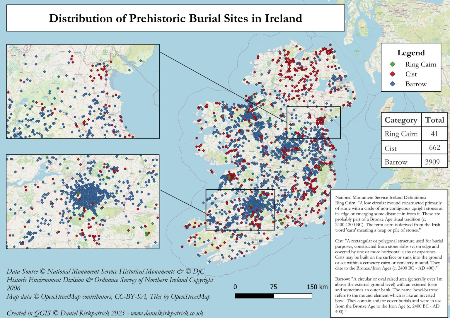Verteilung prähistorischer Grabstätten in Irland Verteilung prähistorischer Grabstätten in Irland