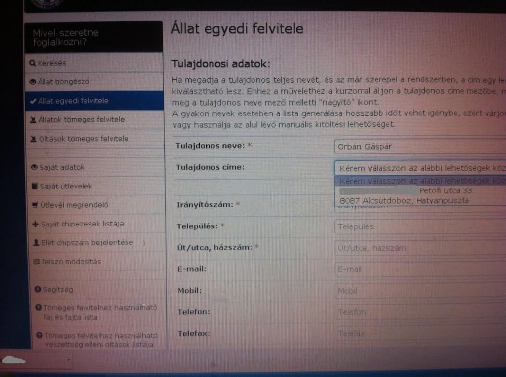 Gáspár Orbáns Adresse wurde an Hatvanpuszta gerichtet