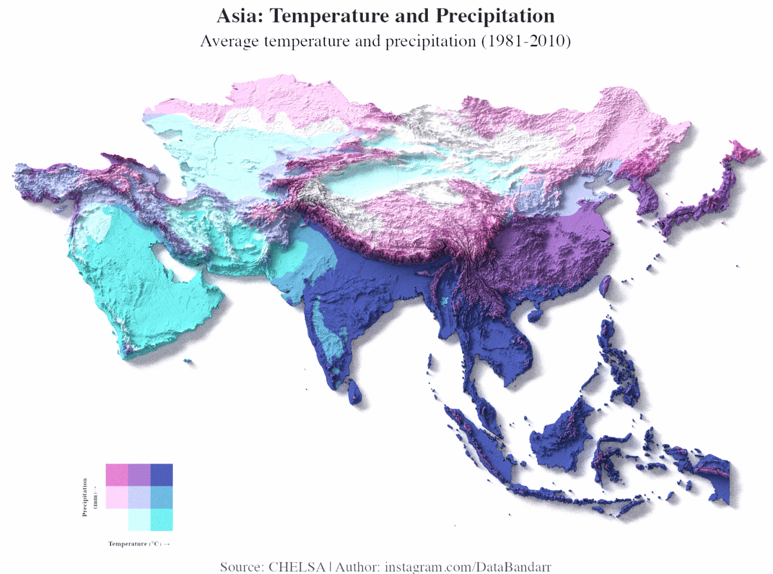 [OC] Temperatur und Niederschlag in Asien (1981-2010)