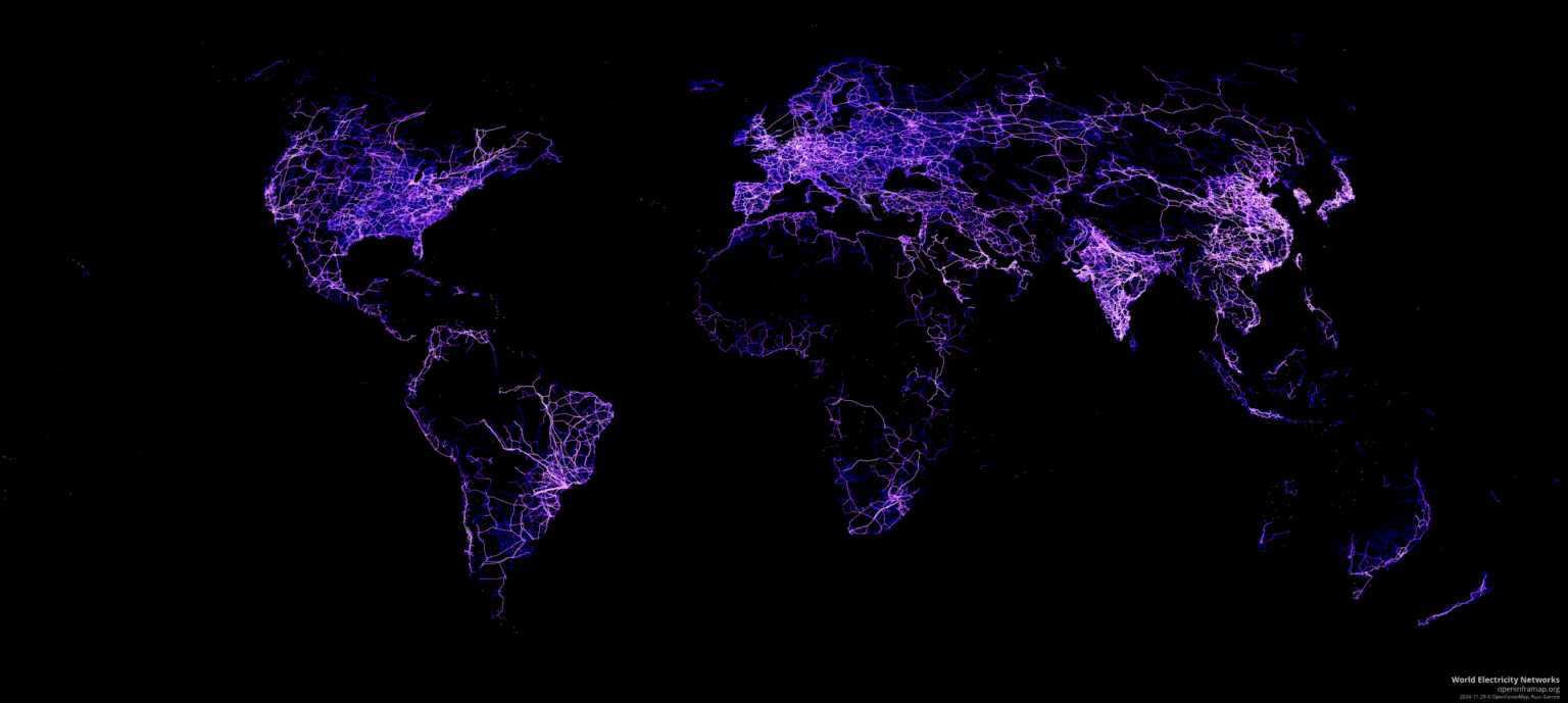 [OC] World Electricity Network in OpenStreetmap