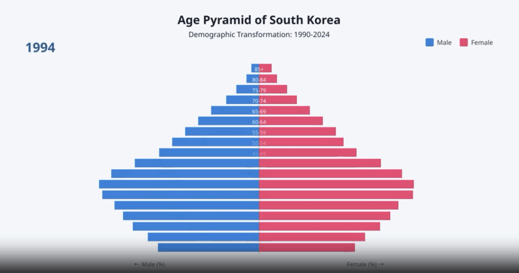 Bevölkerungsimplosion ist real !! Alterung der Bevölkerung in Südkorea 1990 - 2024