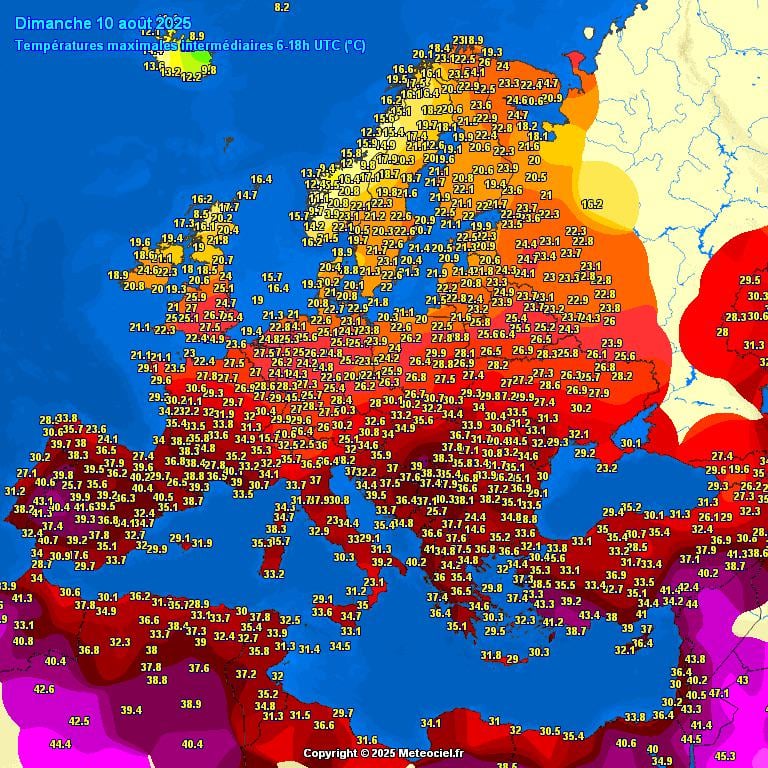 Maximale Temperaturen heute registriert