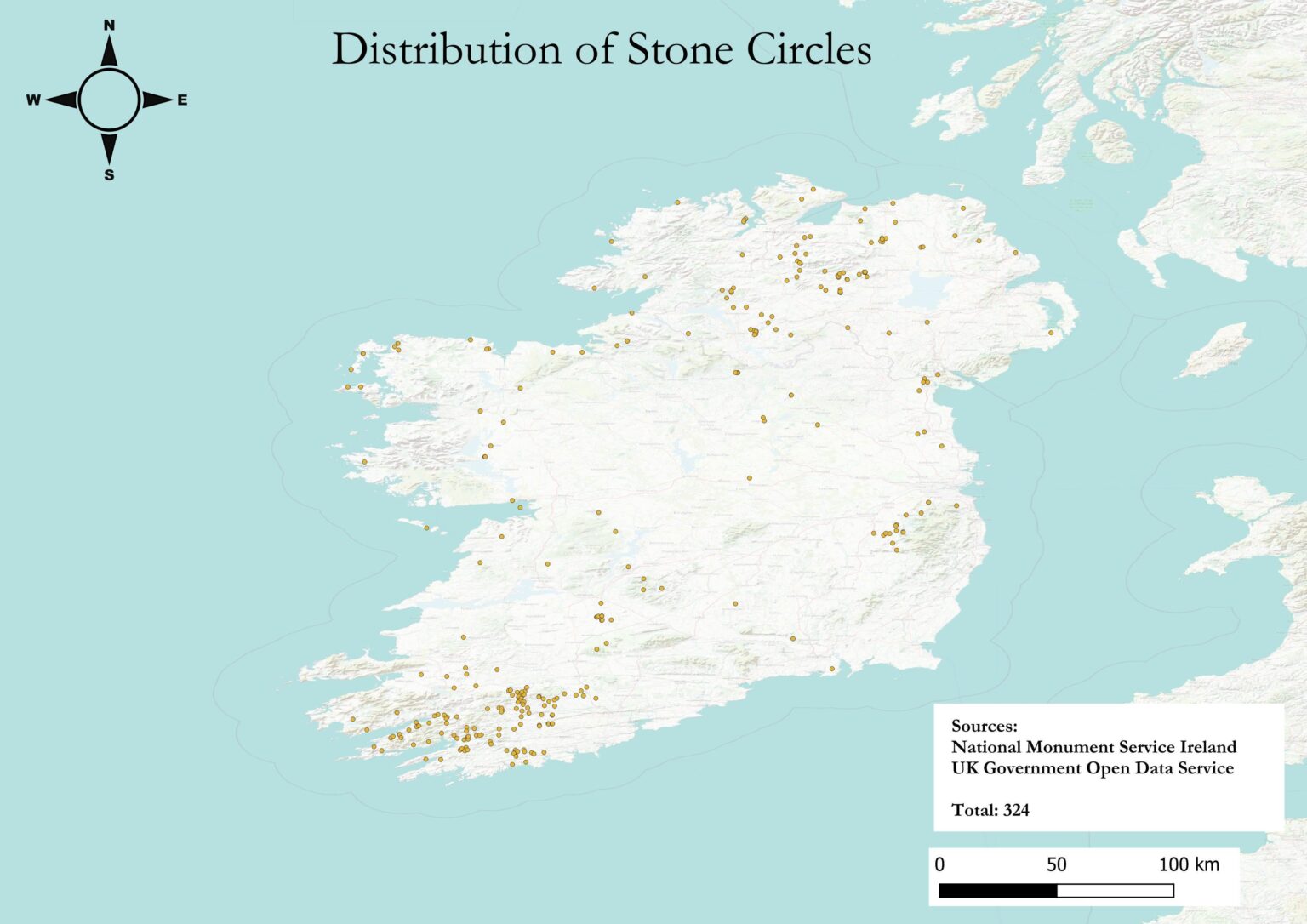 [OC] Verteilung von Steinkreisen in Irland
