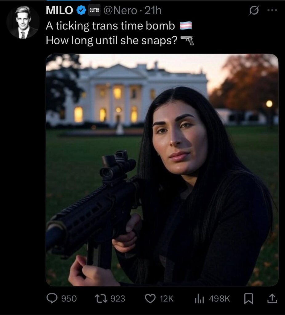 Da alle Schützen in letzter Zeit „trans“ sind, muss Larry Loomer eine tickende Zeitbombe sein. Haben Sie jemals Laura und Milos Blutbadfoto gesehen? Sie gab Trumpfstandorte für den zweiten Attentatversuch auf. Unten verlinkt