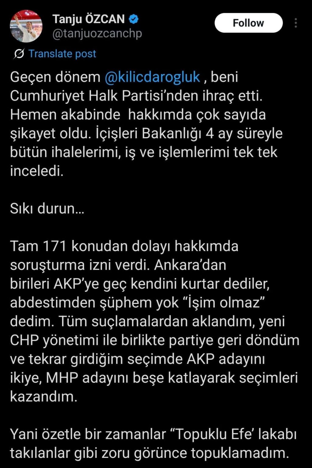 Tanju Özcans Reaktion auf den Vorschlag "Spätentspannung zum AKP"