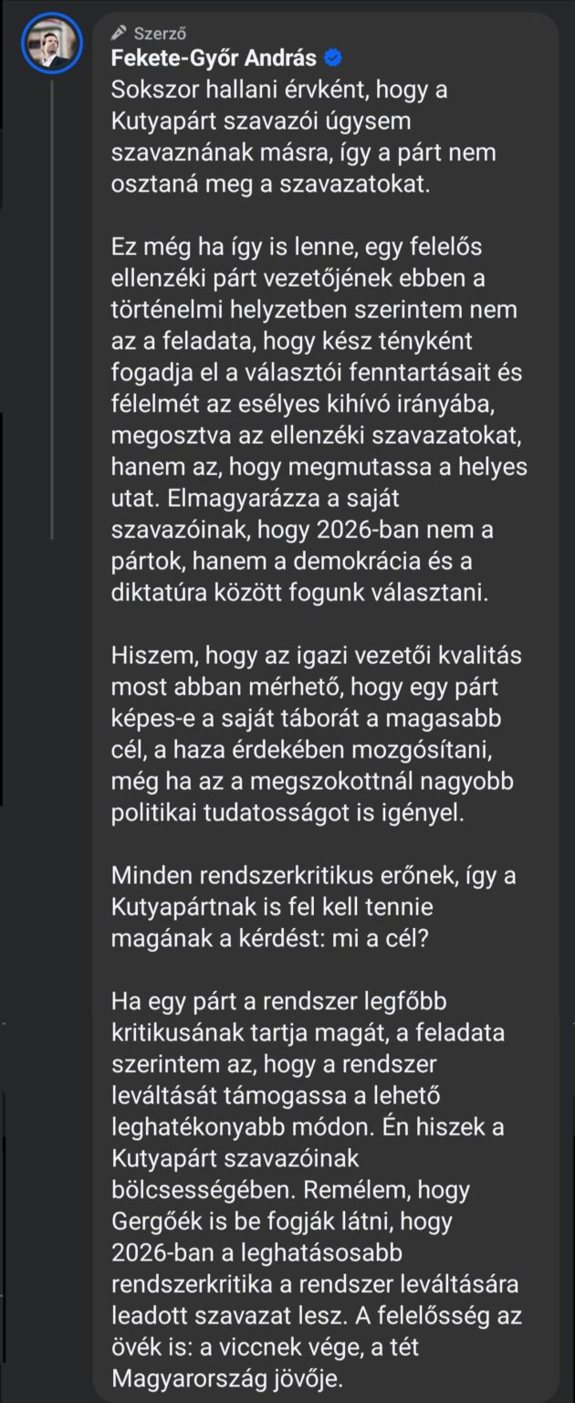Schwarz-győr-Kommentar unter seinem eigenen Beitrag: "Hundewähler würden für nichts anderes stimmen."