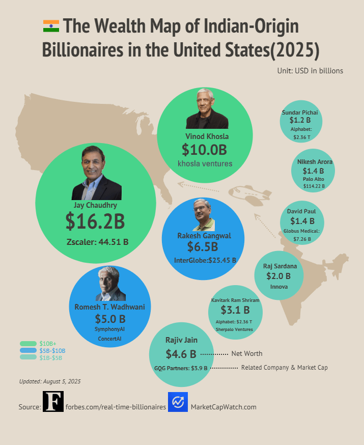 [OC]Die Vermögenskarte von Milliardär in den USA in den Vereinigten Staaten (2025)