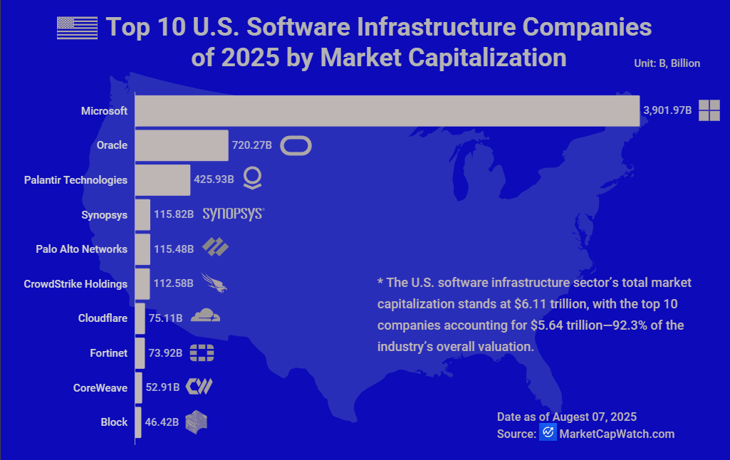 [OC]Top 10 US -amerikanische Software -Infrastrukturunternehmen von 2025 nach Marktkapitalisierung