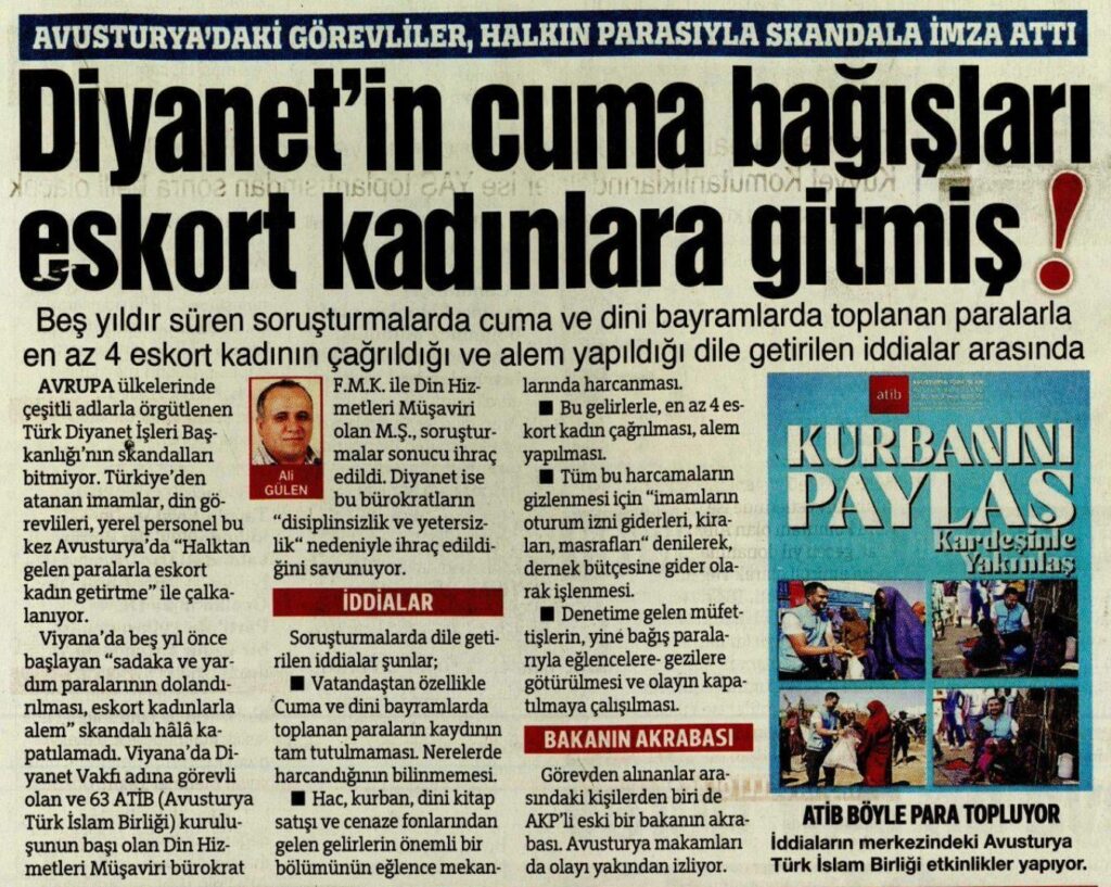 Die Spenden des Diyanet am Freitag und religiösen Feiertagen sind an Escort Women gegangen. "