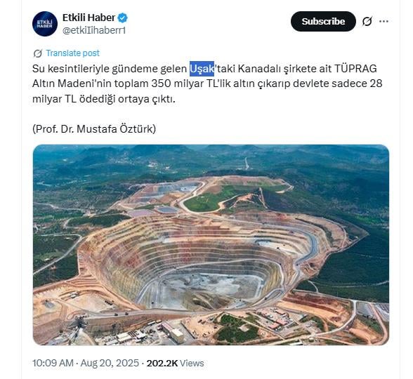 Prof.Mustafa Öztürk: Der Kanadier kam zum Wasser Ihres Goldes, die Geburt des Wassers wurde auf 350 Milliarden Tl Gold geboren, die Ihnen nur 28 Milliarden Tl bezahlt haben. Der Link ist beigefügt