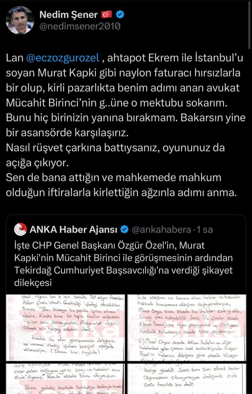 Nach den Erklärungen von Özgür Özel, Nedim şener und Mückahit Birinci schrieben