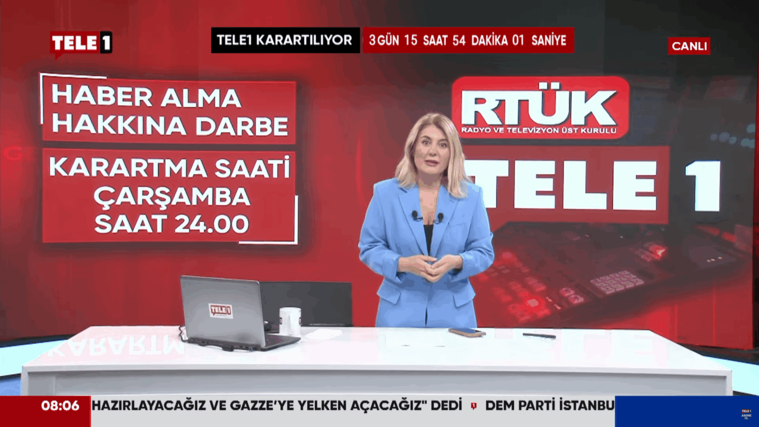Am 7. August um 00.00 werden Tele 1 5 Tage lang wegen des Provozierens von „Hass und Feindseligkeit“ der Gesellschaft verdunkelt.
