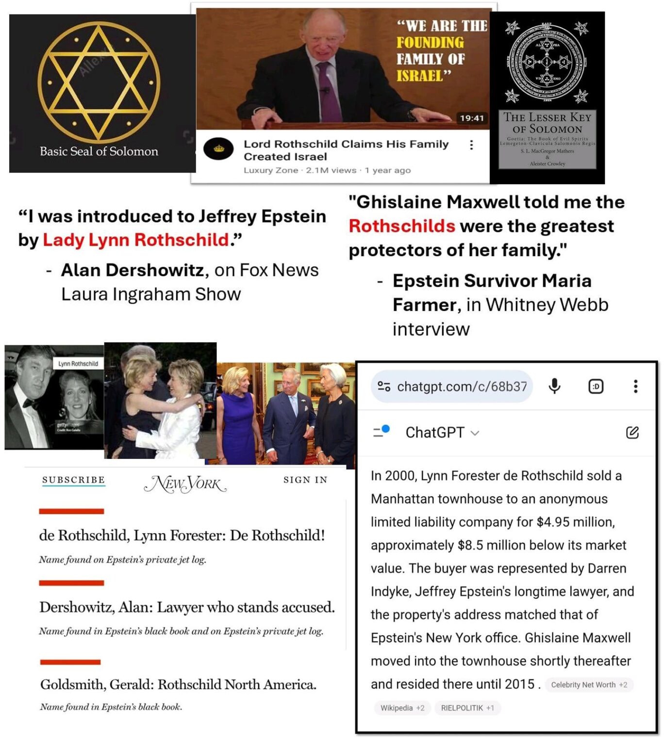 Hat Kash Patel Lynn Rothschild sie gefragt, warum sie im Jahr 2000 ein Stadthaus in Manhattan an Jeffrey Epstein verkaufte, um weit unter dem Marktwert zu weit, in dem Ghislaine Maxwell lebte? Hat Kash die Epstein -Überlebende Maria Farmers befragt, um zu bestätigen, dass Ghislaine ihr sagte, die Rothschilds seien Ghislaines größter Beschützer?