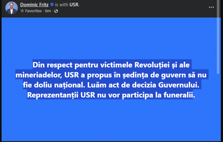 USR schlug in der Regierungsversammlung vor, nicht nationale Trauer zu sein. Die USR -Vertreter werden nicht an den Beerdigungen teilnehmen.