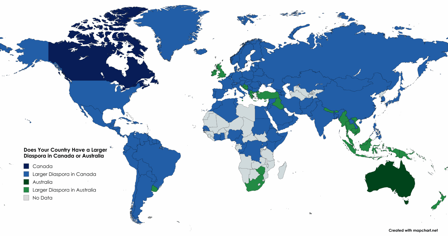 Hat Ihr Land eine größere Diaspora in Kanada oder Australien? [OC]