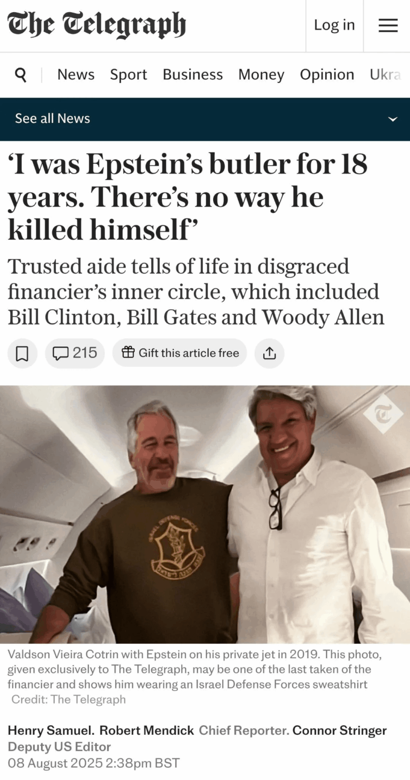 Das vom Telegraph veröffentlichte Bild von Epstein zeigt, wie er israelische Verteidigungskräfte trägt Sweatshirt